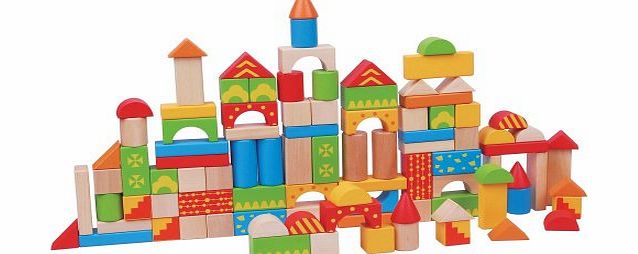LELIN  Wooden Wood Childrens Kids Building Blocks Stacking Bricks Toy 100 Pieces