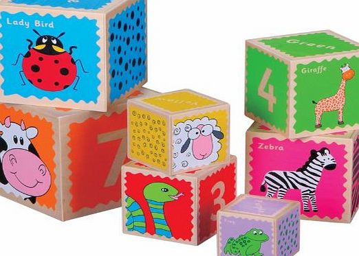 LELIN  Wooden Wood Colourful Stacking Cubes Childrens Kids Building Blocks Toy