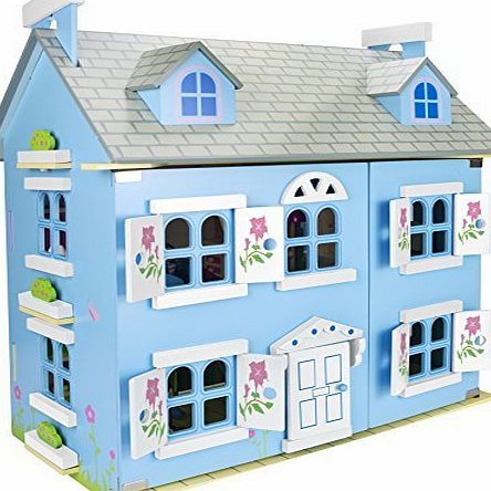Leomark Beautiful Alpine Dollhouse made of wood with furniture and family dolls