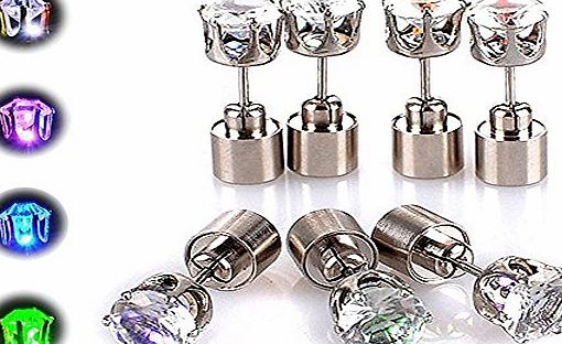 LesyPet  1 Pair LED Earrings Glowing Light Up with Diamond Crown Type Ear Drop Pendant Stud Stainless for Rave Party-Red Light