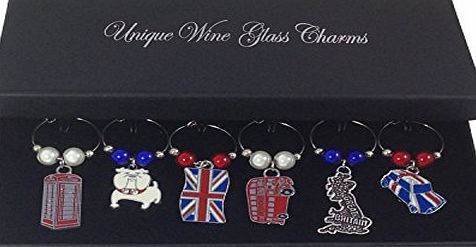 Libbys Market Place Colourful Great Britain / British Wine Glass Charms comes in Gift Box by Libbys Market Place
