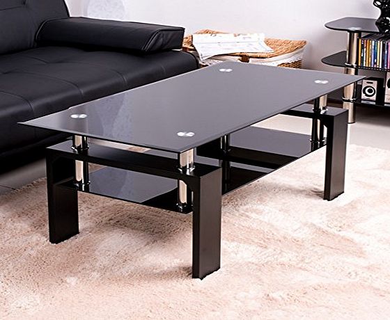 LIFE CARVER BTM New Tempered Glass Coffee table Style Furniture Modern Glass Tabletops with Black Wood Legs (Black)