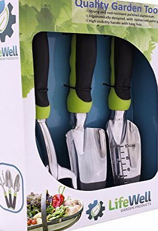 LifeWell Garden Products 3-Piece Garden Tool Set. No More Sore Hands With The Toughest Gardening Tools Youll Ever Buy! Perfect Gift With Lifetime Warranty. Set Includes Trowel, Transplanter, Rake / Cultivator PLUS Growing Tip