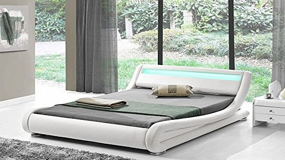 Limitless Base Modern Italian Designer Bed Frame Upholstered in Faux Leather LED Double or King by Limitless Base (White, King)