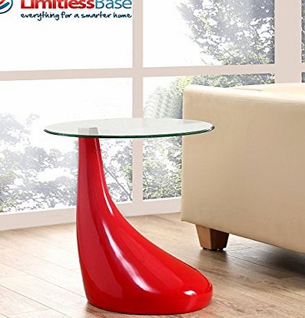 Limitless Base New Contemporary High Gloss Glass Coffee / Side Table in CLEAR OR BLACK GLASS (Red Clear Glass)