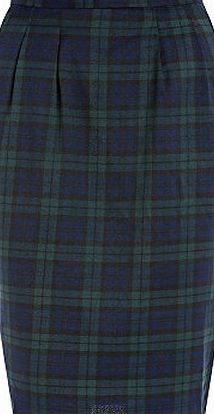 Lindy Bop Fontaine Navy Tartan Pencil Skirt (Size 6)
