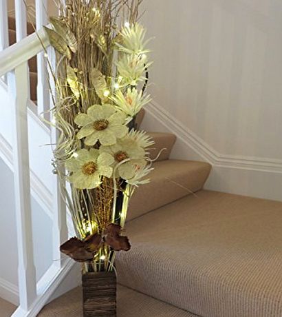 Link Products 100 Cm Cream amp; Gold Bouquet In Wooden Vase With 20 Led Lights