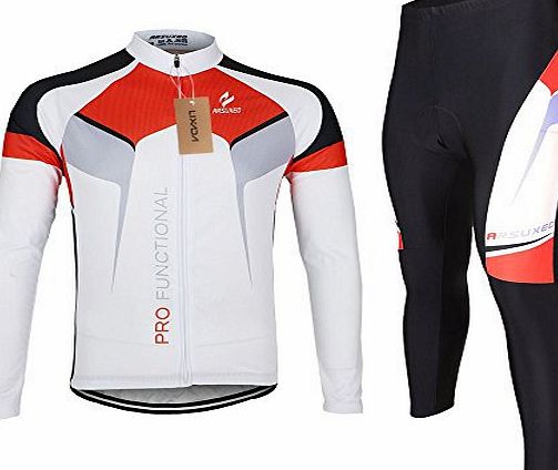 Lixada Spring Autumn Men Cycling Clothing Set Sportswear Suit Bicycle Bike Outdoor Long Sleeve Jersey   Pants Breathable Quick-dry (White, L)