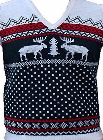London Knitwear Gallery Christmas Novelty Retro Snowflake Fairisle Reindeer Tanktop Navy S