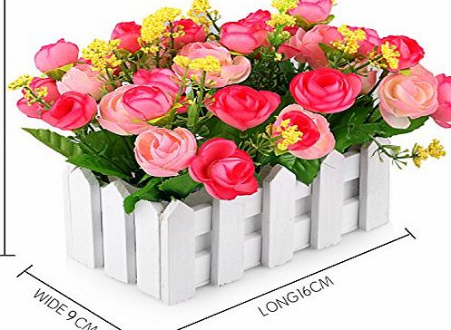 Louis Garden Artificial Flowers Fake Rose in Picket Fence Pot Pack - Small Potted Plant (Pink)