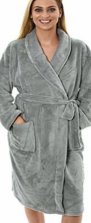 Loungeable Boutique New Style Luxury Womens Full Length Fleece Bath Robe Dressing Gown in 12 Colours (Large, Cream), Grey, Medium