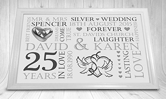LoveThis** Personalised Wedding Anniversary Gift - Silver Pearl Coral Ruby Sapphire Gold Emerald Diamond 25th 30th 35th 40th 45th 50th 55th 60th Picture Print UNFRAMED
