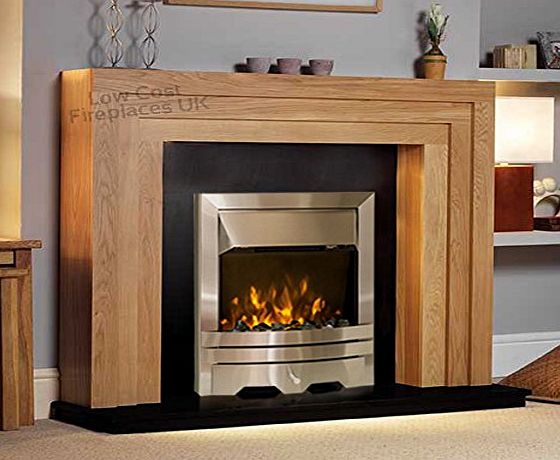 Low Cost Fireplaces UK Electric Oak Wood Surround Black Hearth amp; Back Panel Modern Silver LED Flame Fire Wall Fireplace Suite 48``