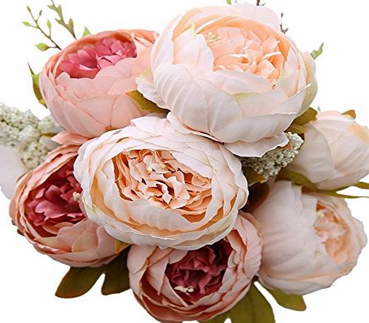 Luyue Vintage Bunches Arrangement Artificial Peony Silk Flowers Bouquet Home Wedding Decoration (Light pink)