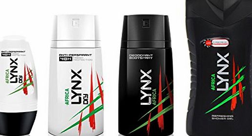 Lynx Africa Gift Set Bundle - Body spray, antiperspirant, Roll on amp; Shower Gel (NO BOX)