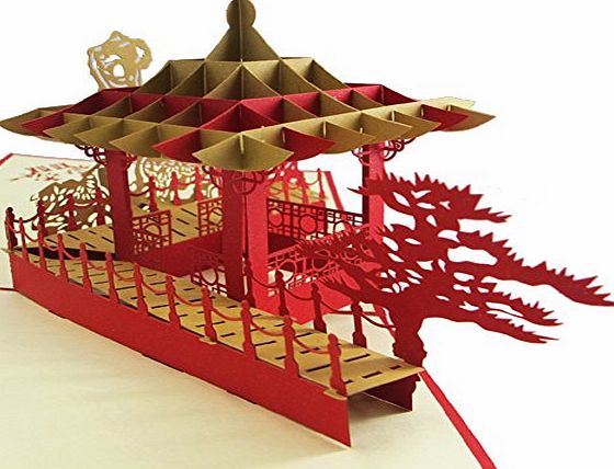 MADE4U Suzhou Gardens Kirigami Papercraft 3D Pop Up Card Anniversary Baby Birthday Easter Halloween Mothers Day New Home New Years Thanksgiving Valentines Day Wedding Christmas Card HK3030