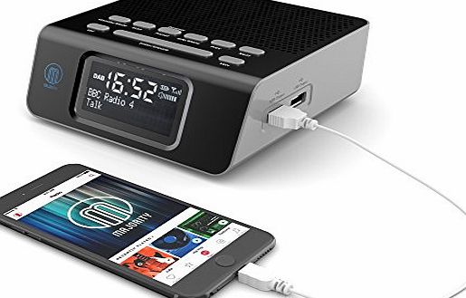 MAJORITY Abbey DAB Bedside Digital FM Radio Alarm Clock - 2 USB Charging Ports - Battery / Mains Powered (White)