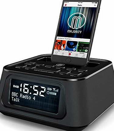 MAJORITY Madingley Rise DAB Bedside Docking Station Alarm Clock Digital FM Radio Lightning Dock for iPhone 5 5S 5C 6 6  6S 7 7  iPod (Black)
