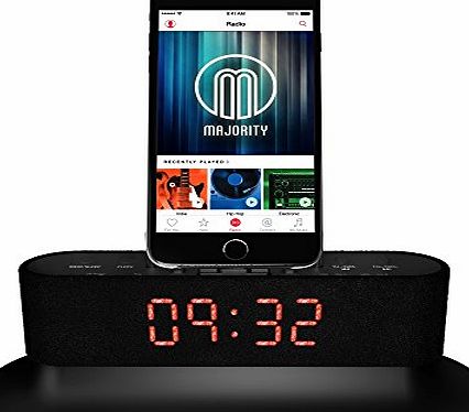 MAJORITY Mercury Speaker Docking Station Alarm Clock FM Radio Lightning Dock for iPhone 5 5S 5C 6 6  6S 7 7  iPod (Black)