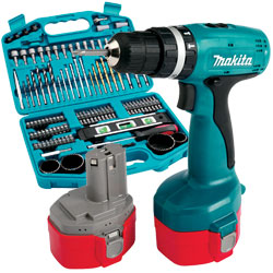 Makita 14.4v Hammer Action Cordless Drill with 2 Batteries and 101 Piece Accessory Set