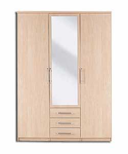 Manhattan 3 Door- 3 Drawer Mirrored Wardrobe - Maple Effect