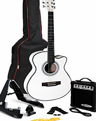 Martin Smith W-401E Cutaway Electro Acoustic Guitar with 10W Amp, Gig Bag, Tuner, Stand, Strap, Lead, Strings and Picks - White