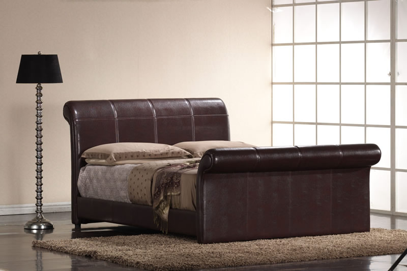 Rome Faux Leather Sleigh Bedstead, Double, Faux