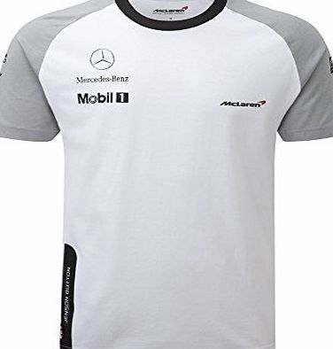 McLaren Mercedes Mens 2014 White Jenson Button Crew Neck T-Shirt