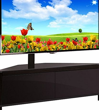 MDA Designs APUS Remote Friendly Beam-Thru Glass Reversible Walnut/ Black Panels 2-Door Flat Screen TV Tru-Corner Cabinet with TV Mount upto 42`` TV