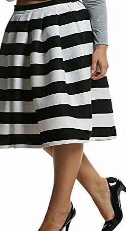 Meaneor Plus Size Series Women Flower Print Pleated A-line Swing Midi Knee Skirt 16-34 (XL, Blackamp;White Stripes)