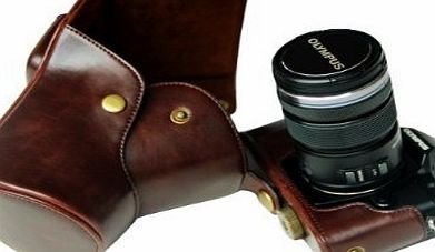 MegaGear ``Ever Ready`` Brown Leather Camera Case for New Olympus OM-D E-M5 Cameras with 12-50mm VR Lens