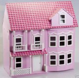 Mimitoyshop, Southampton Pink Victorian Wooden Dolls House with Furnitures and Dolls