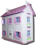 Mimitoyshop White Hall Wooden Dolls House with Furnitures and Dolls