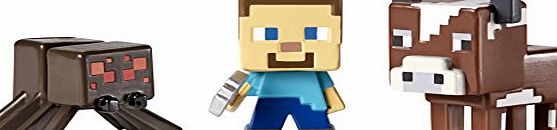 Minecraft Cow/Steve with Pickaxe and Spider Figures (Pack of 3)