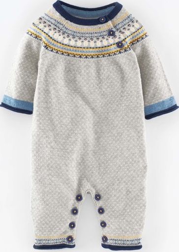 Mini Boden Super Soft Knitted Romper Grey Marl/Snowman Fair