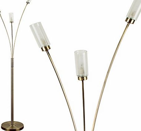 MiniSun Modern 3 Way Antique Brass Effect Floor Lamp With Frosted Glass Shades - With 3 x 40w G9 Bulbs