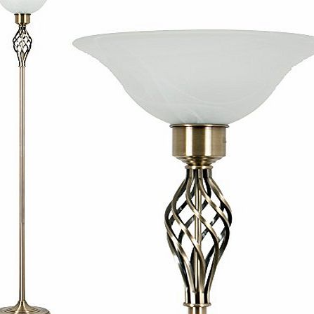 MiniSun Traditional Style Antique Brass Barley Twist Floor Lamp with a Frosted Alabaster Shade