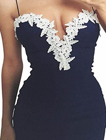 Miss Floral Womens Navy Bodaycon Lace Plunge Evening Party Midi Dress 6-14