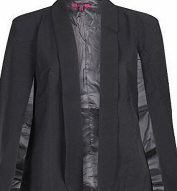 Missi Womens MISSI Designer Cape Blazer with Collar Jacket Top Poncho Coat Blazer 8-16 (UK 10, BLACK MC1555)