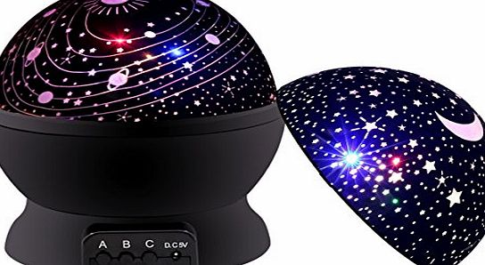 MKQPOWER Night Stars Projector, MKQPOWER Romantic 3 Modes Colorful LED Moon Sky Star  Dreamer Desk Rotating Cosmos Starlight Projector for Children Kids Baby Bedroom (Black)