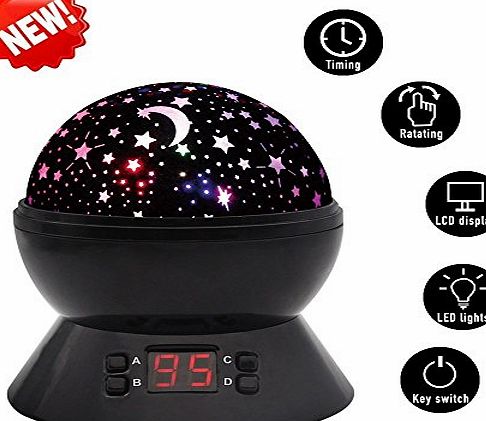 MKQPOWER Timer Star Projector, MKQPOWER New Generation Rotating Moon Stars Projection LED Night Lights Toys Table Lamps with Timer shut off amp; UK Adapter(Black)