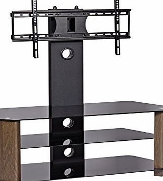 MMT Glass Timber TV Stand by MMT, Cantilever - Fits LED TVs, LCD TVs, and Plasma Flat Panel TVs from 26 inch - 65 inch - Sturdy, Easy to Assemble - Walnut Black finish - Three Black Glass Shelves - Cable 