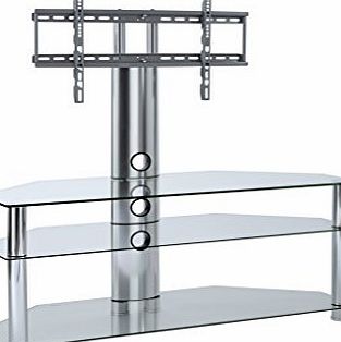 MMT Glass TV Stand by MMT Cantilever - Fits LED TVs, LCD TVs, Flat Panel TVs from 30- 65 inch - Sturdy, Easy to Assemble - Aluminum Silver Finish - Three Glass Shelves - Cable Management- FREE UK DELIVERY