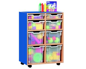 Mobile 8 variety tray coloured storage unit