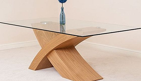 MODERN FURNITURE DIRECT  Valencia Glass and Wood Dining Table, Small, Beige