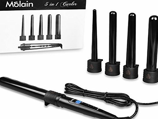 Molain 5 in 1 Curling Tongs Hair Curling Wand Molain LCD Display Tourmaline Ceramic Barrels Curling Iron Curlers Set for Hair Curling Styling