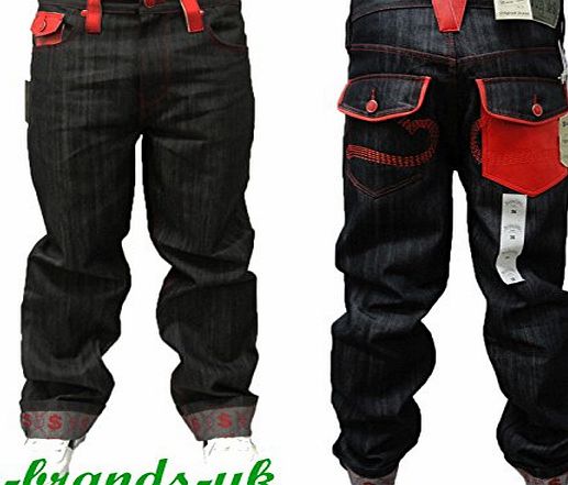 Money Talks Mens Retro fashion Money Talk Designer Hip Hop Designer Boot Cut Denim Jeans Trousers (Waist 40 / L, Red)