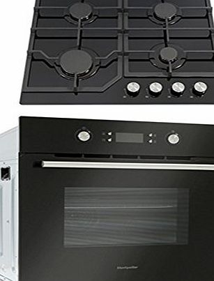 Montpellier SFOP94MFGG Single Electric Built-in Fan Oven amp; Gas-on-Glass Hob Pack in Black