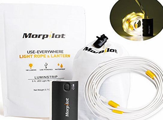 morpilot  Portable 5ft LED Strip Light Rope with 4400 Power Bank Lantern Waterproof Used in Light Rope Mode and Lantern Mode for Camping Hiking Emergencies Garage Night Closet Lighting etc