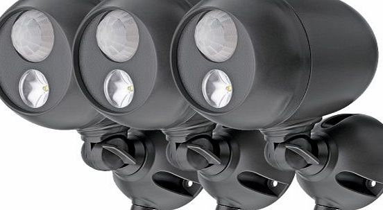 Mr Beams Mr. Beams MB363 Wireless Weatherproof Battery Operated 140 Lumens LED Spotlight with Motion Sensor and Photocell, 3-pack, Dark Brown